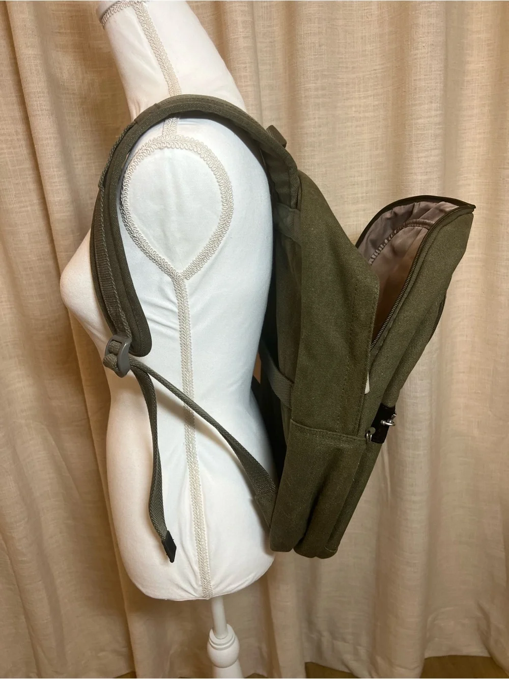Travelon Olive Canvas Backpack with Multiple Front Pockets